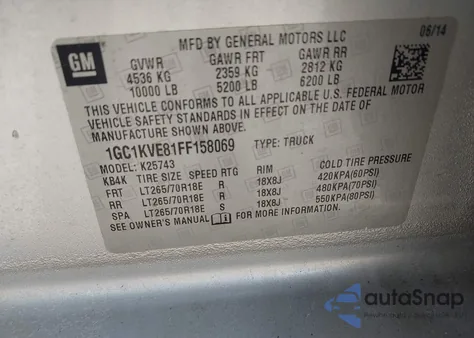 2015 Chevrolet Silverado 2500Hd Lt from USA, damaged, VIN 1GC1KVE81FF158069